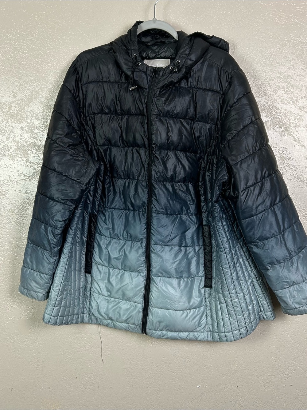Woman Within Ombre Quilted Hooded Puffer Jacket in Black and Gray